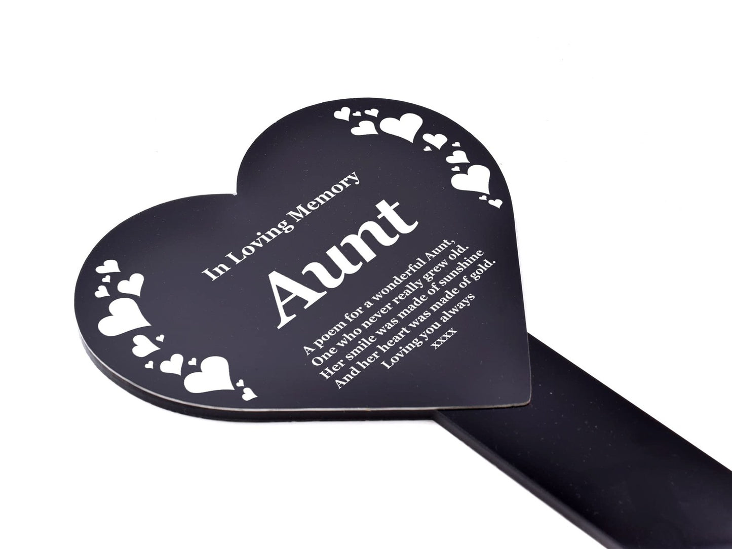 Black & White Heart “Aunt” Memorial Plaque Stake, Outdoor Grave Tribute – by North By North East – Plaques & Nameplates