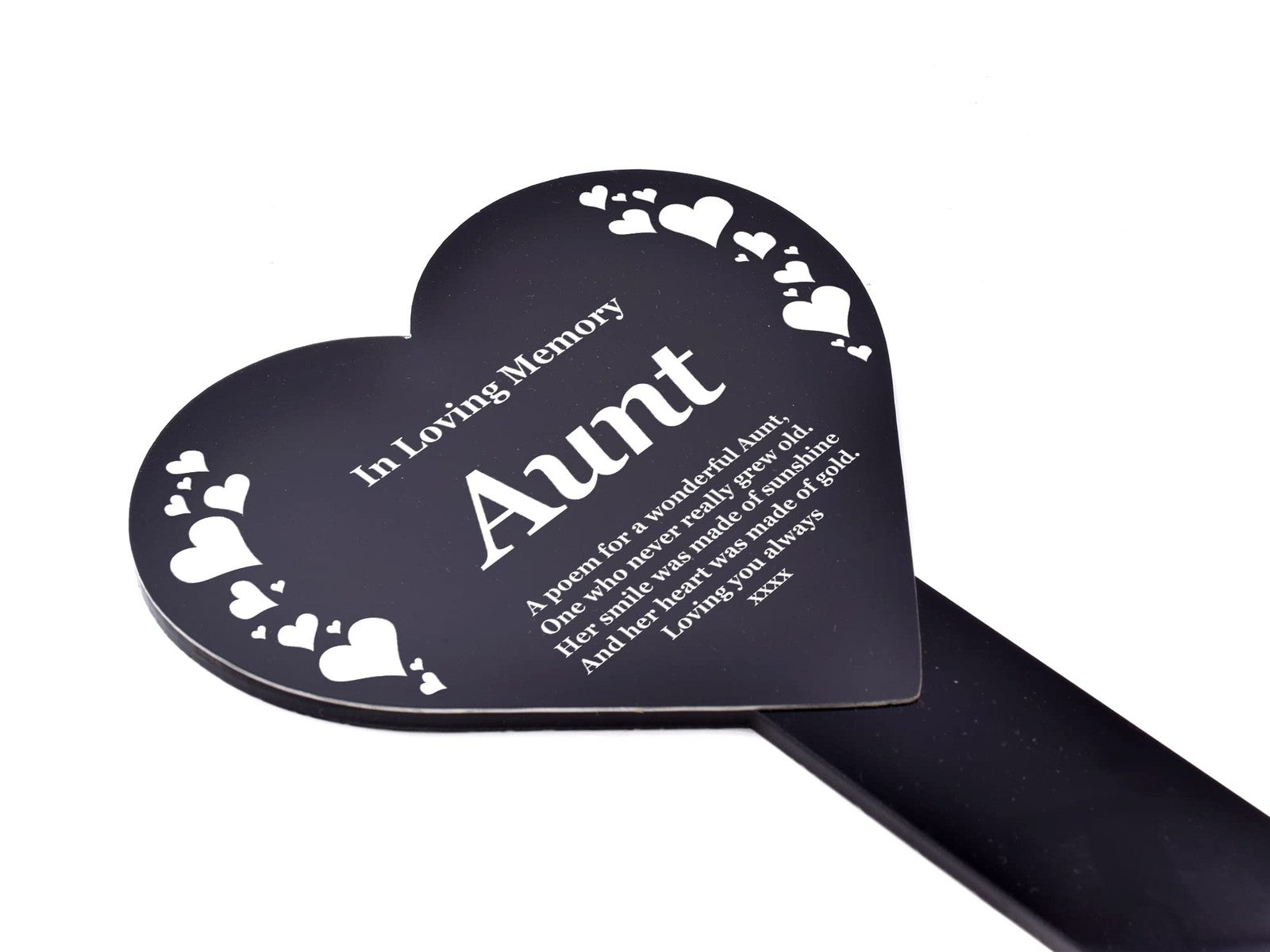Black & White Heart “Aunt” Memorial Plaque Stake, Outdoor Grave Tribute – by North By North East – Plaques & Nameplates