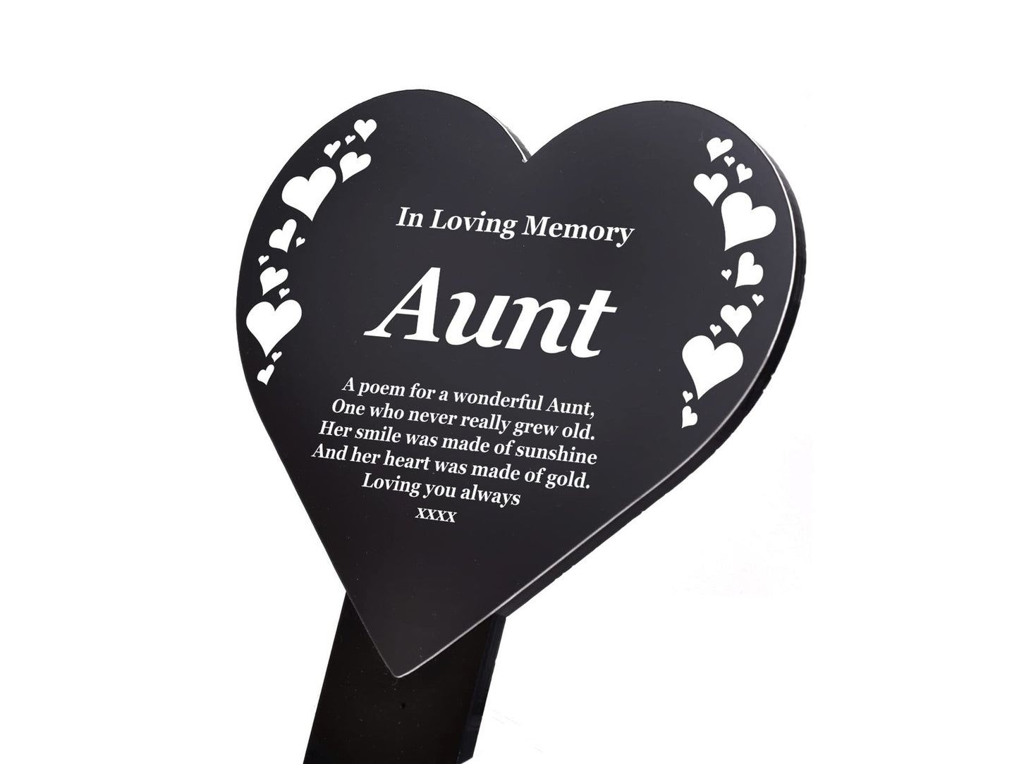 Black & White Heart “Aunt” Memorial Plaque Stake, Outdoor Grave Tribute – by North By North East – Plaques & Nameplates