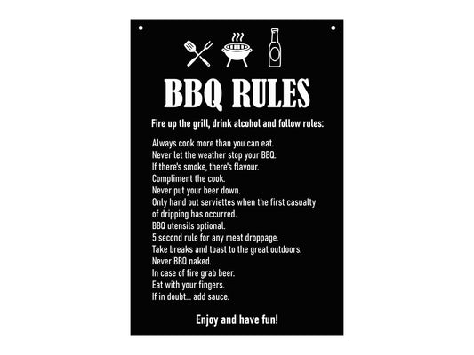BBQ Rules Sign Black and White – A4 Hanging Outdoor Garden Plaque with Twine – by North By North East – Business Hours & Policy Signs
