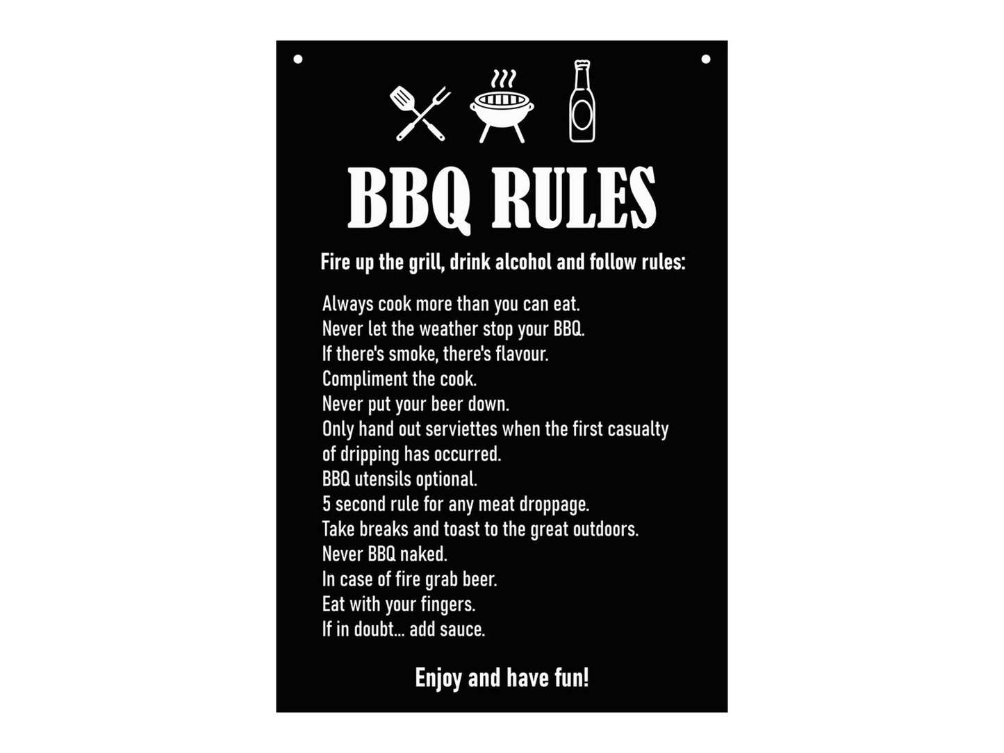 BBQ Rules Sign Black and White – A4 Hanging Outdoor Garden Plaque with Twine – by North By North East – Business Hours & Policy Signs