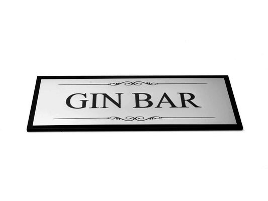 Gin Bar Elegant Door Sign – Silver & Black – Self-Adhesive – by North By North East – Signs