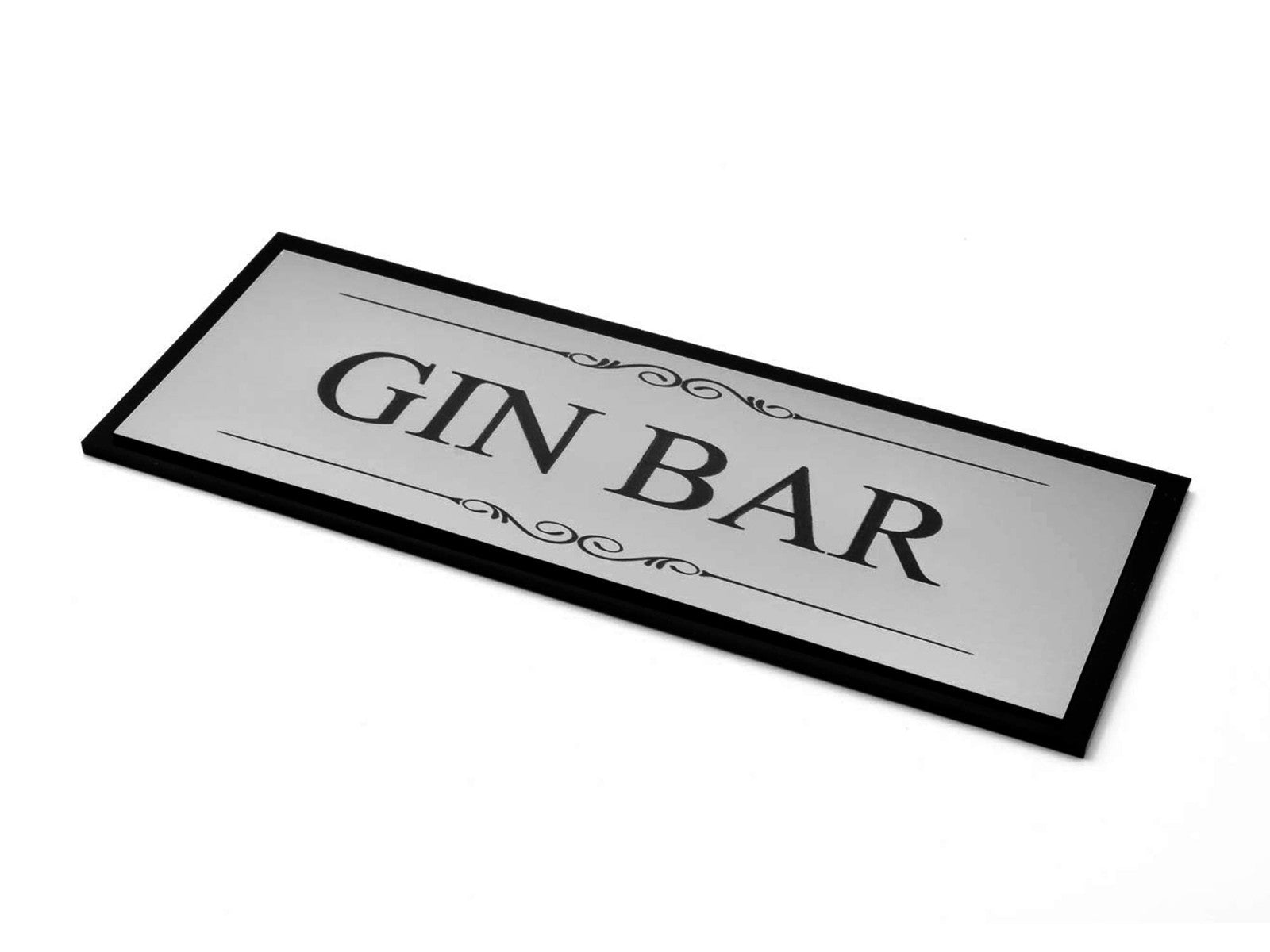 Gin Bar Elegant Door Sign – Silver & Black – Self-Adhesive – by North By North East – Signs