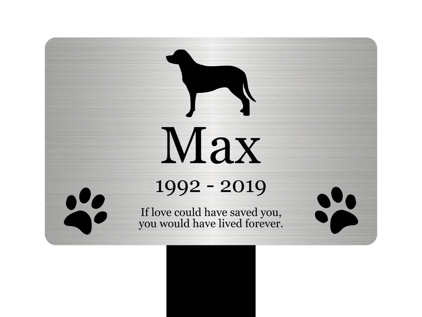 Personalised Dog Memorial Grave Marker — Silver Acrylic Stake, Outdoor Pet Tribute (230 × 140 mm, 6 mm) – by North By North East – Plaques & Nameplates