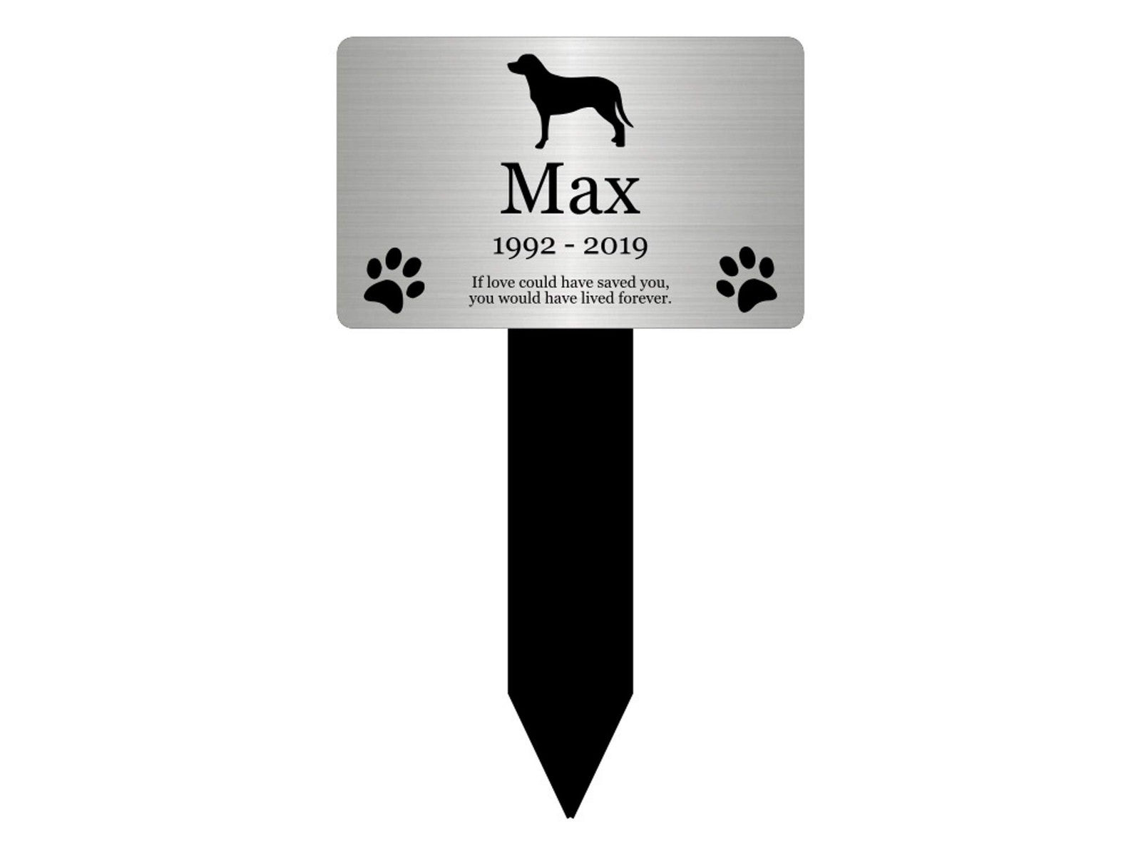 Personalised Dog Memorial Grave Marker — Silver Acrylic Stake, Outdoor Pet Tribute (230 × 140 mm, 6 mm) – by North By North East – Plaques & Nameplates