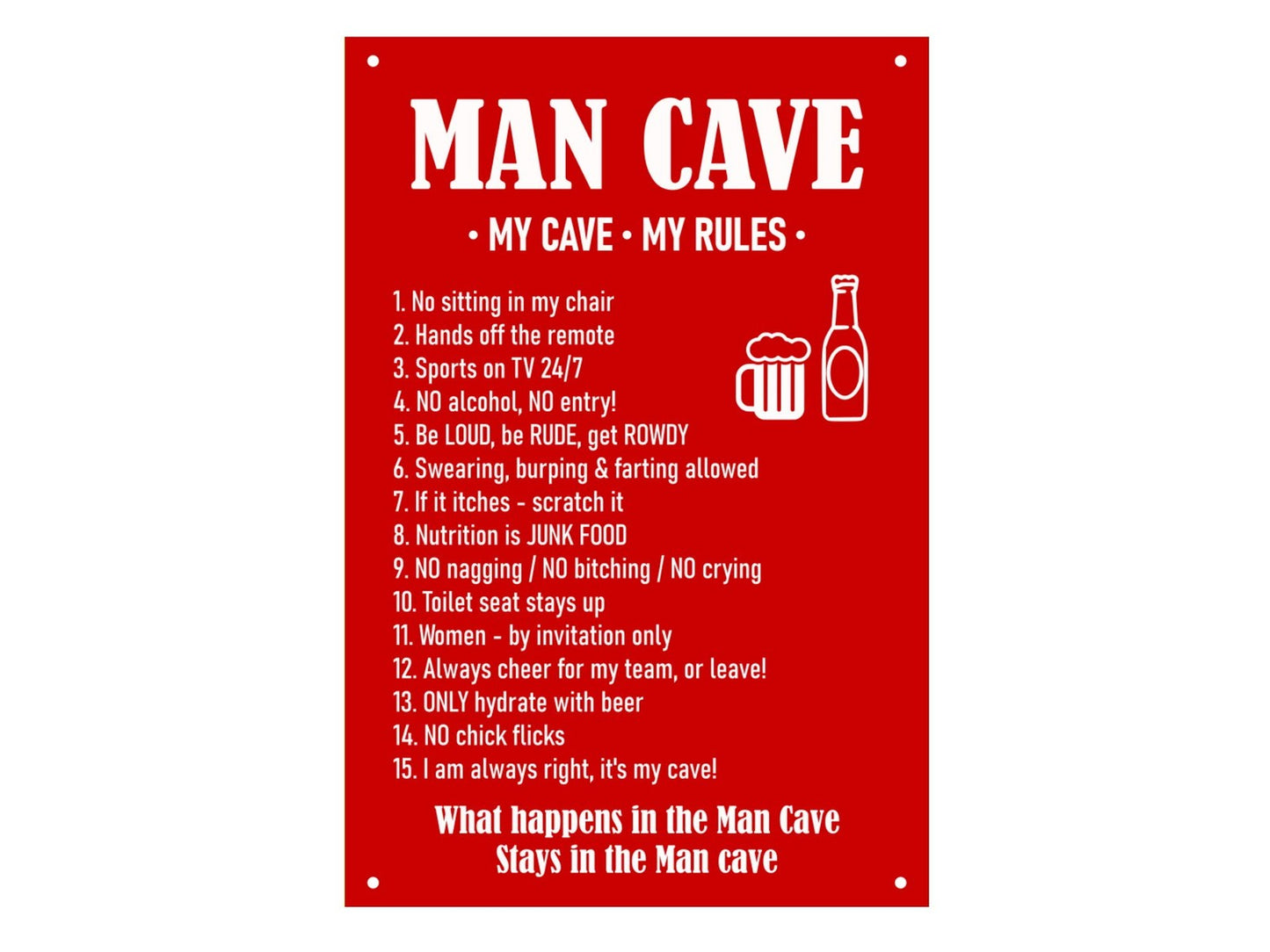 Man Cave Rules Sign – Red ACM Plaque A4 with Screw Mount, UK Dispatch – by North By North East – Business Hours & Policy Signs