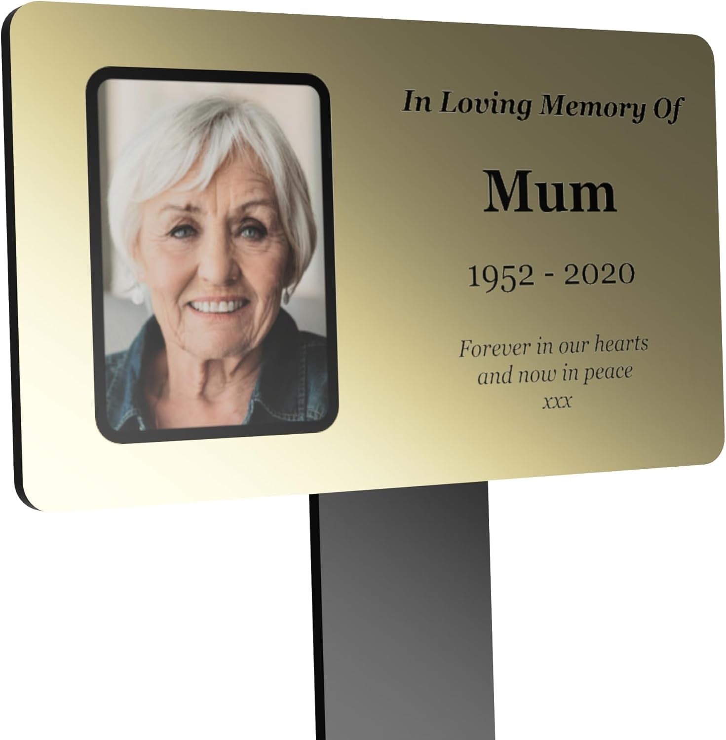 Personalised Metallic Acrylic Memorial Plaque — Large Outdoor Grave Marker with Stake (205 × 315 mm, Photo Option) – by North By North East – Plaques & Nameplates