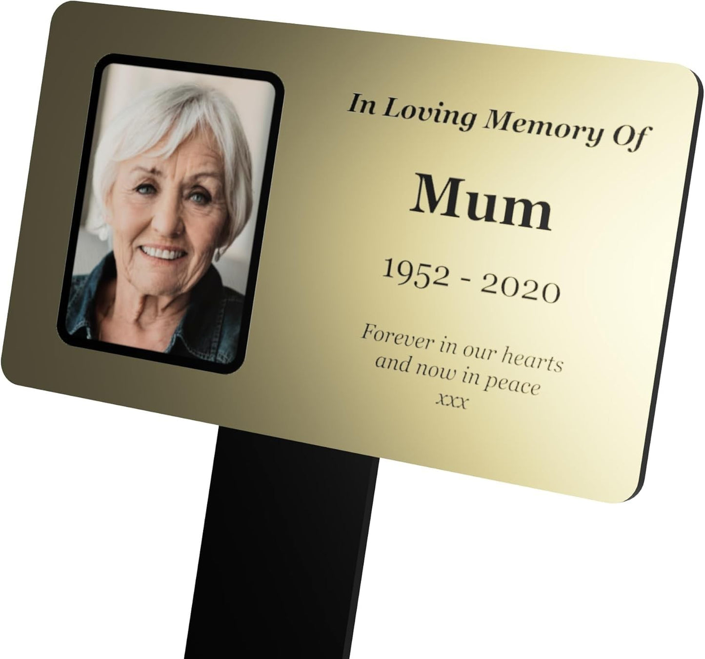 Personalised Metallic Acrylic Memorial Plaque — Large Outdoor Grave Marker with Stake (205 × 315 mm, Photo Option) – by North By North East – Plaques & Nameplates