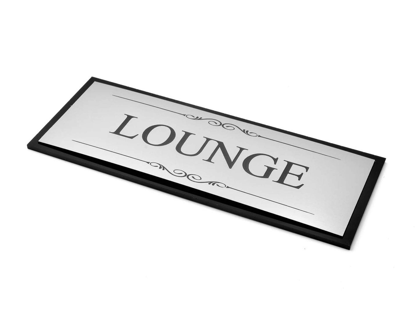 Silver Lounge Door Sign – 110x170mm Self Adhesive Aluminium Plaque – by North By North East – Business Hours & Policy Signs