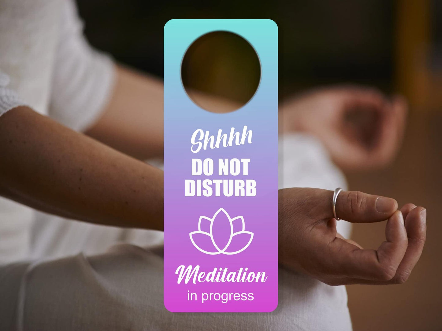Pink ACM Meditation in Progress Door Hanger Sign – 230mm x 90mm – by North By North East – Signs