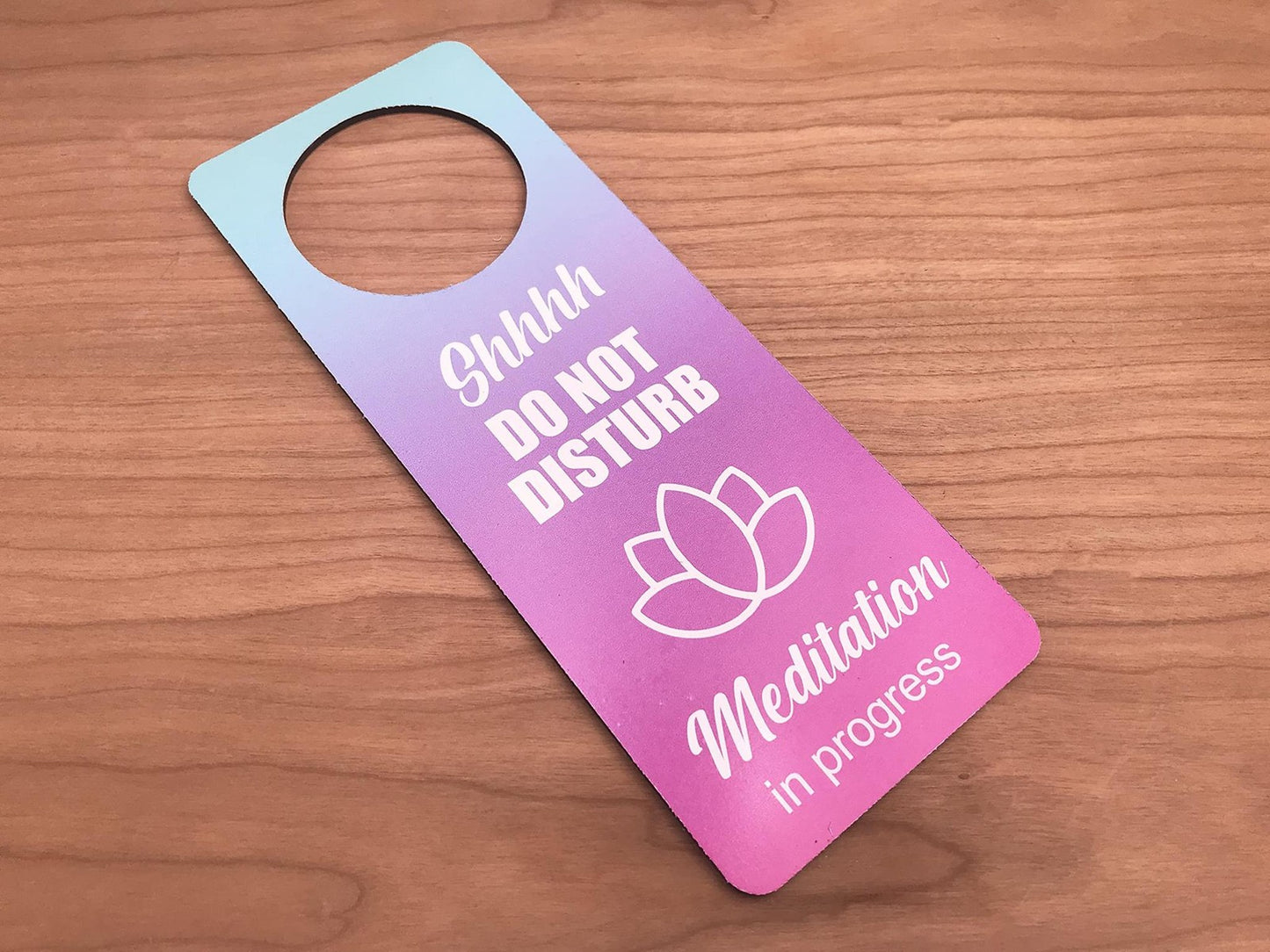 Pink ACM Meditation in Progress Door Hanger Sign – 230mm x 90mm – by North By North East – Signs