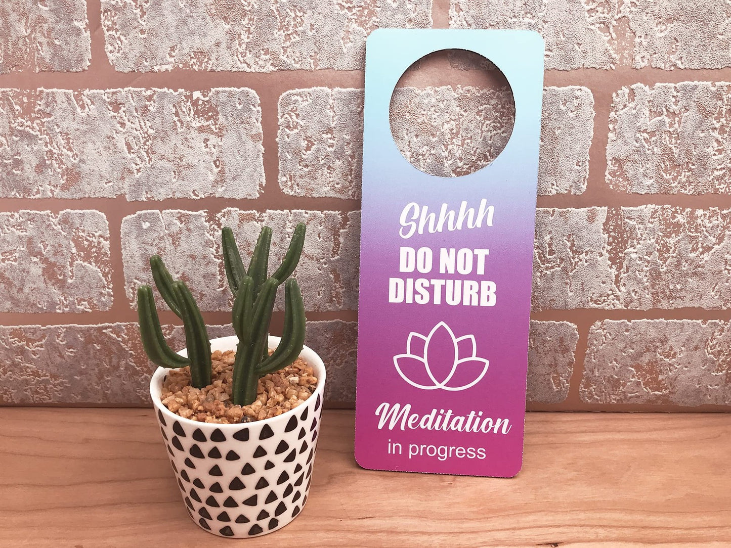 Pink ACM Meditation in Progress Door Hanger Sign – 230mm x 90mm – by North By North East – Signs