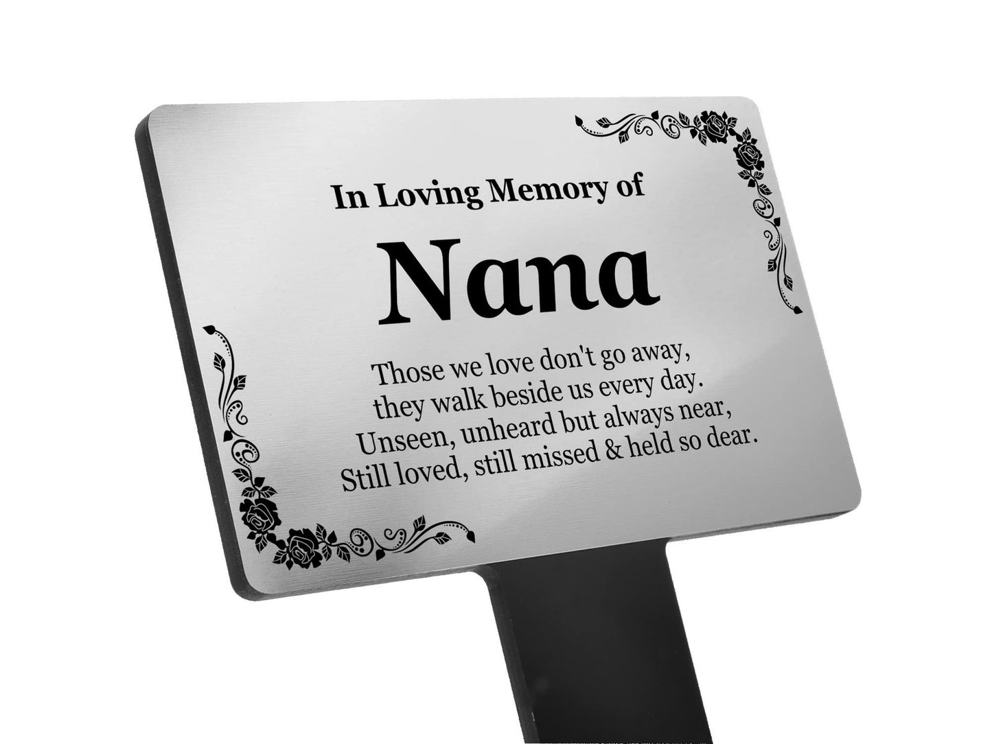 Silver “In Loving Memory Nana” Memorial Plaque – Outdoor Grave Marker Stake – by North By North East – Plaques & Nameplates