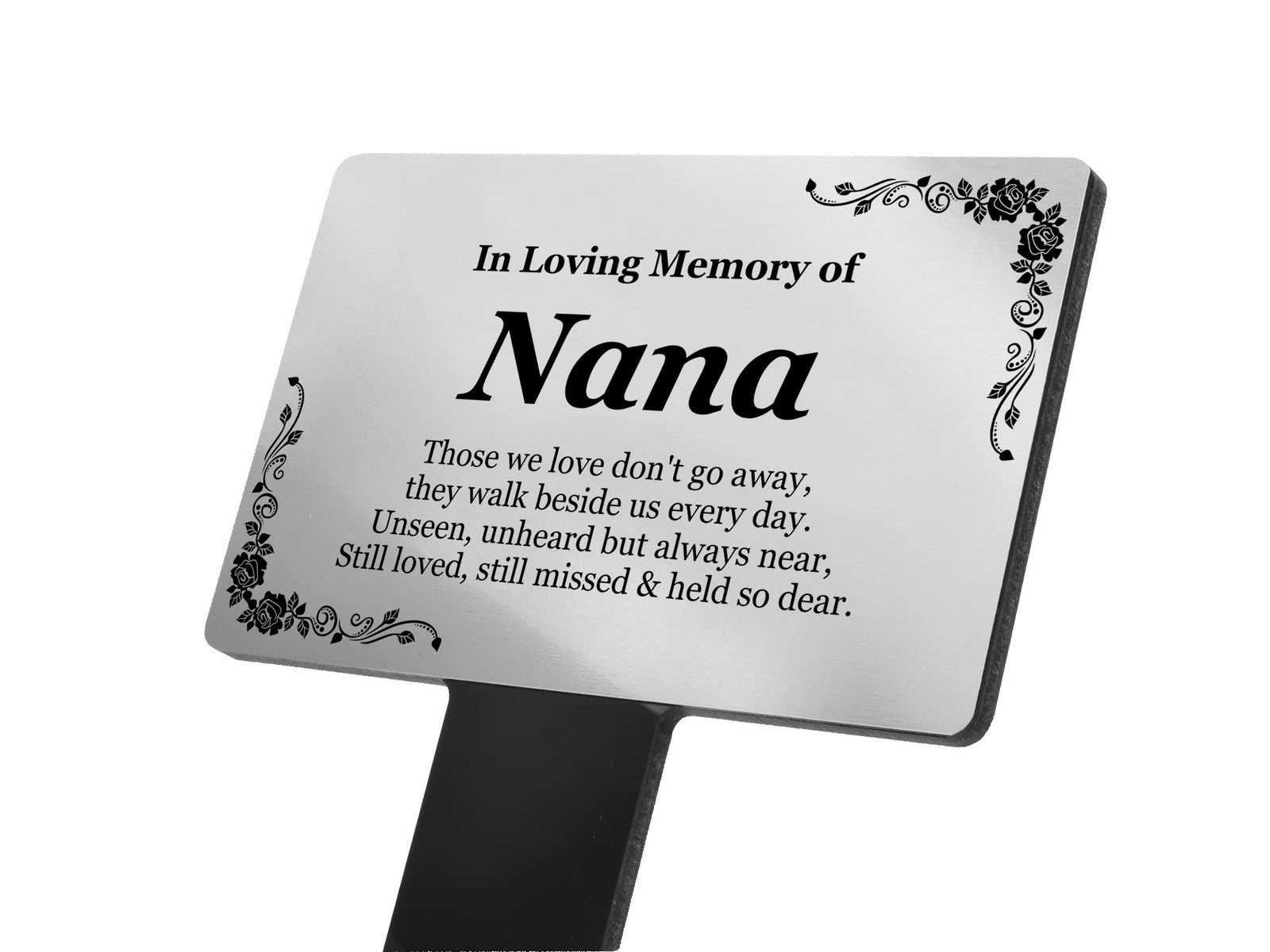 Silver “In Loving Memory Nana” Memorial Plaque – Outdoor Grave Marker Stake – by North By North East – Plaques & Nameplates