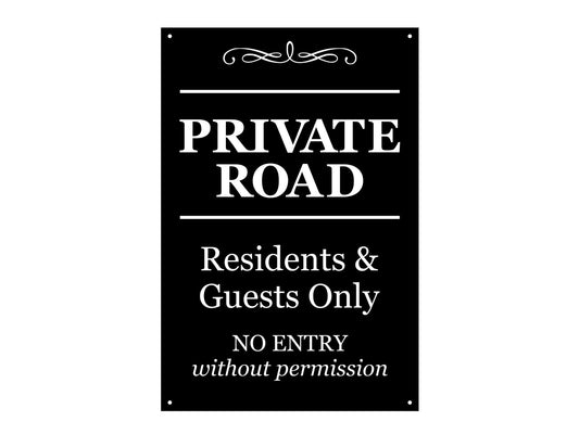 Private Road Sign – Residents & Guests Only, Weatherproof Black ACM 210x297mm – by North By North East – Road & Traffic Signs