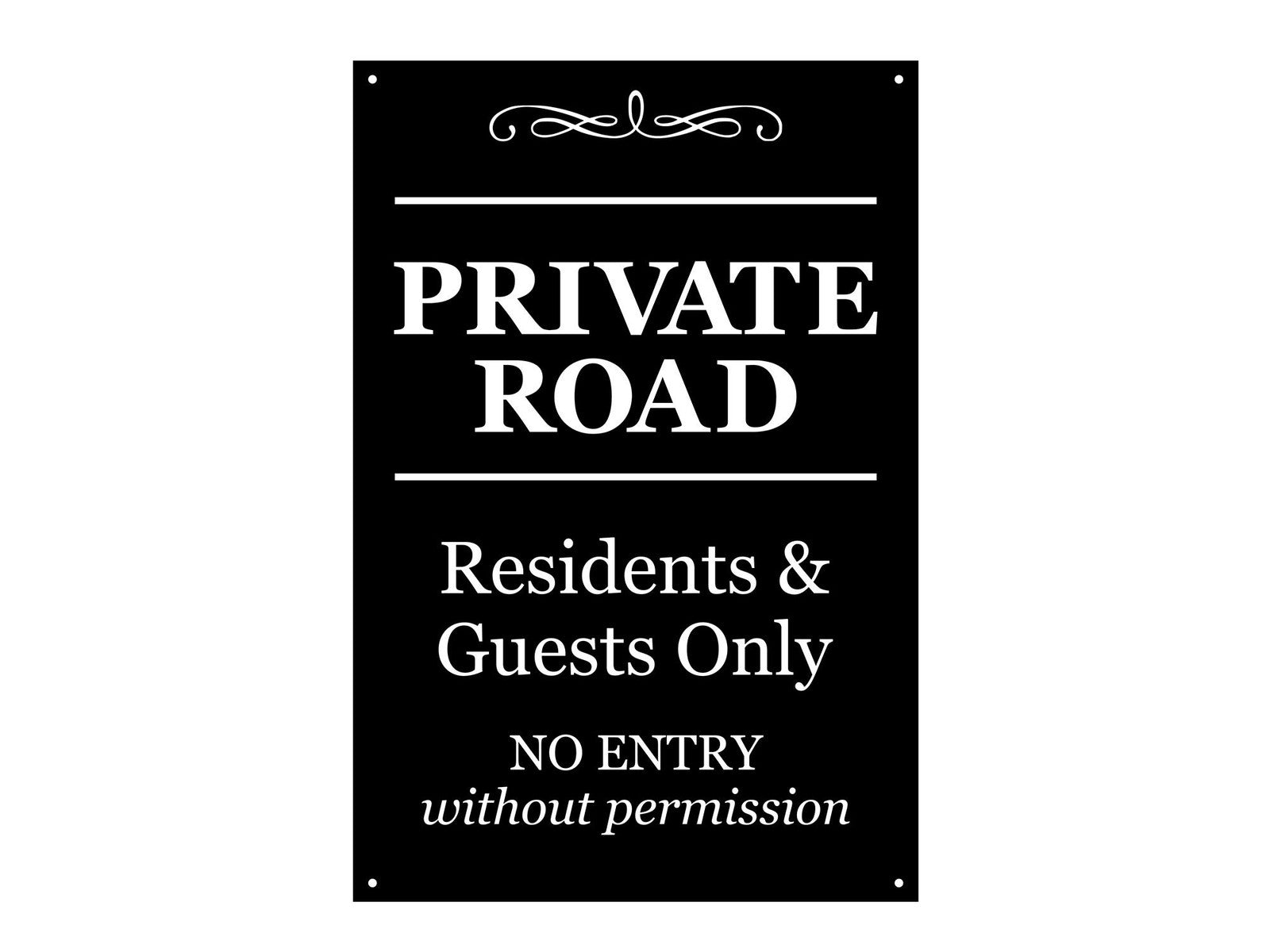 Private Road Sign – Residents & Guests Only, Weatherproof Black ACM 210x297mm – by North By North East – Road & Traffic Signs