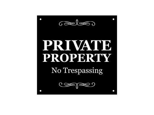 Private Property No Trespassing Sign – Black HIPS Plastic 145×145 mm UK – by North By North East – Security & CCTV Signs