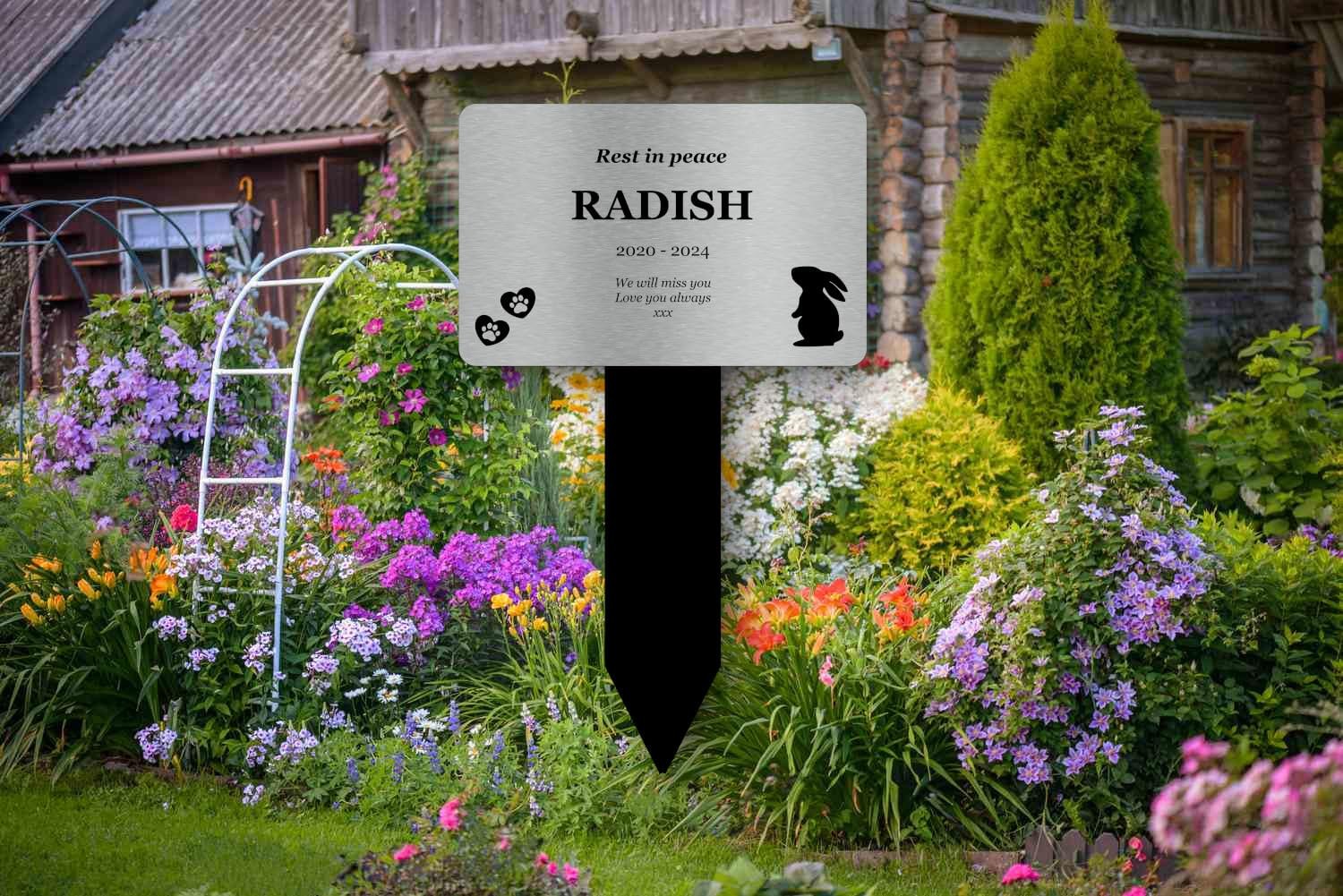 Personalised Rabbit Memorial Stake — Silver Acrylic Plaque (230 × 140 mm) with Rabbit Motif, Engraved & Weatherproof. – by North By North East – Plaques & Nameplates