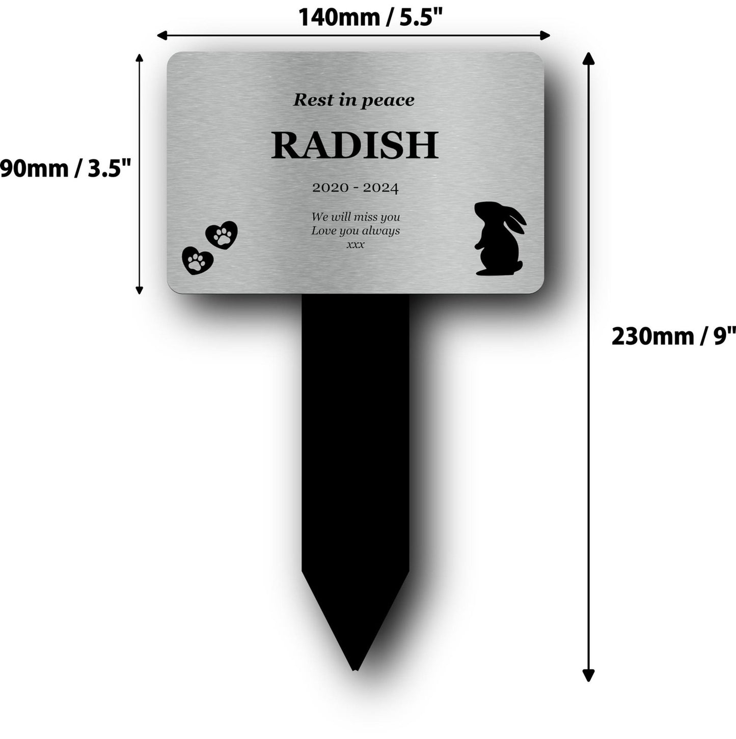 Personalised Rabbit Memorial Stake — Silver Acrylic Plaque (230 × 140 mm) with Rabbit Motif, Engraved & Weatherproof. – by North By North East – Plaques & Nameplates