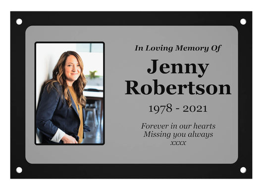 Personalised Photo Memorial Plaque – Silver Acrylic 230×140 mm, UK Dispatch
