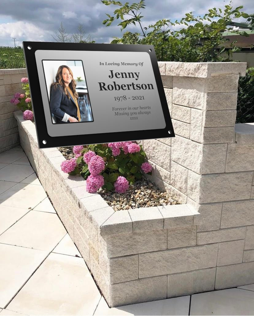 Personalised Photo Memorial Plaque — Silver Aluminium, 4 Screw Holes (170 × 110 mm, 4 mm, Outdoor-Ready) – by North By North East – Plaques & Nameplates