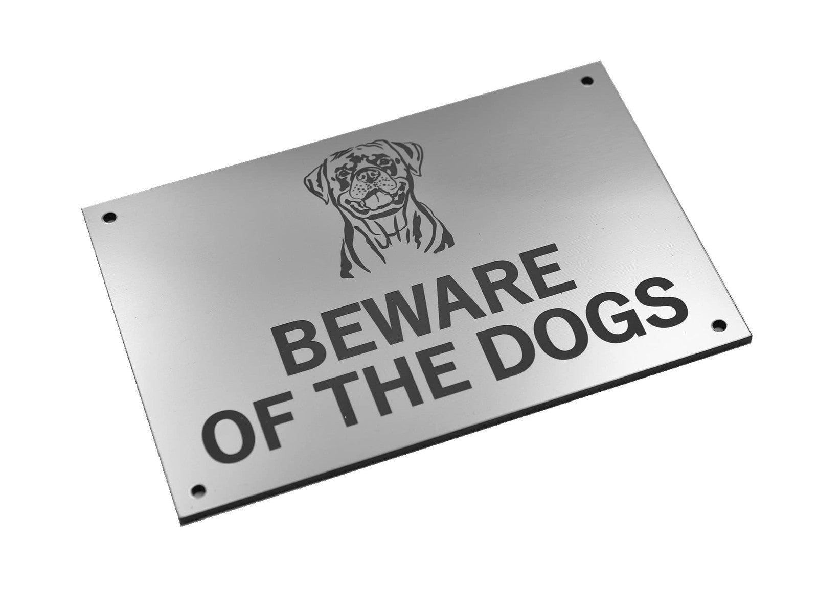 Beware of the Dogs Sign – Silver ACM 140×90 mm with Rottweiler Graphic UK – by North By North East – Signs
