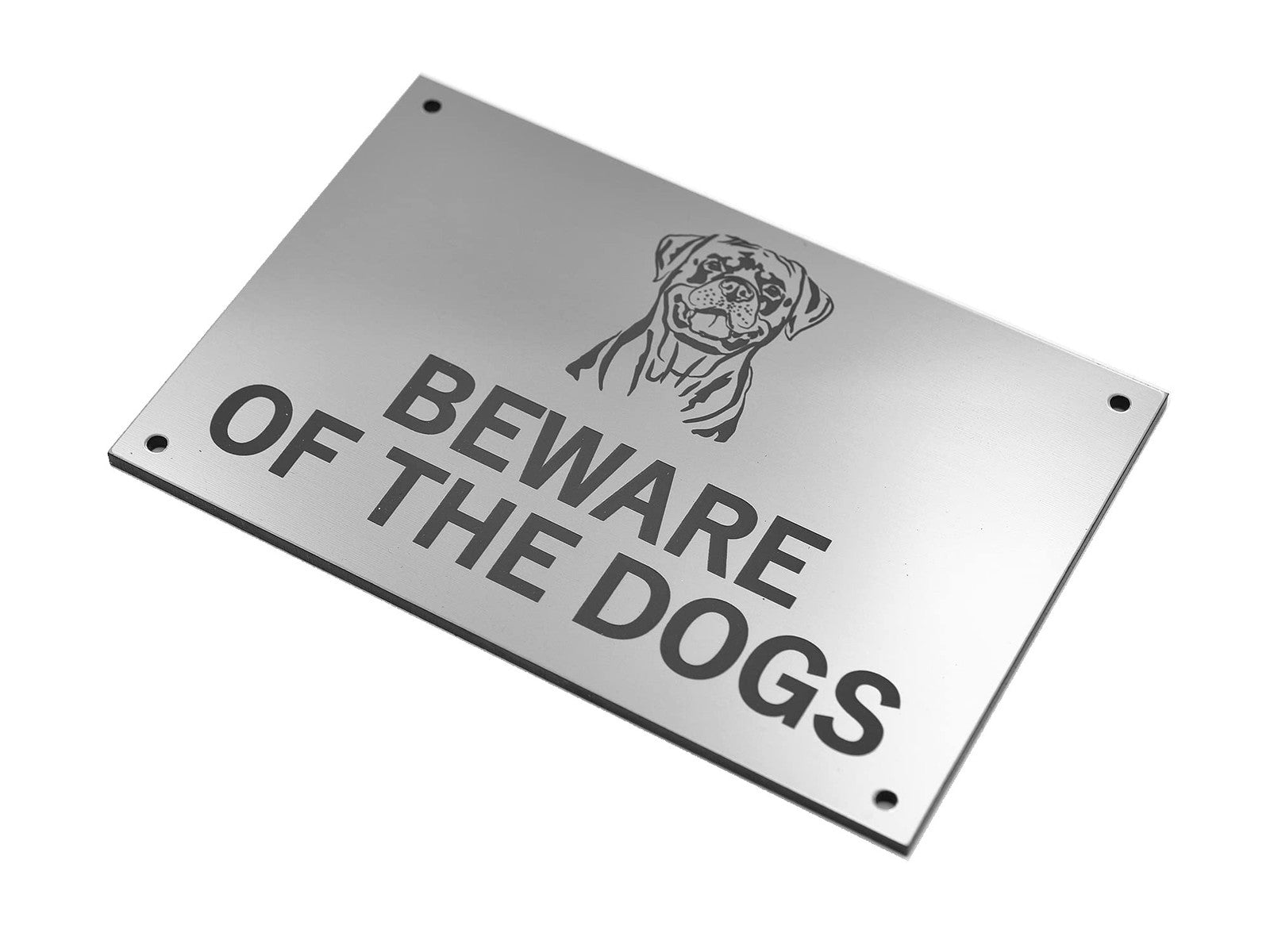 Beware of the Dogs Sign – Silver ACM 140×90 mm with Rottweiler Graphic UK – by North By North East – Signs