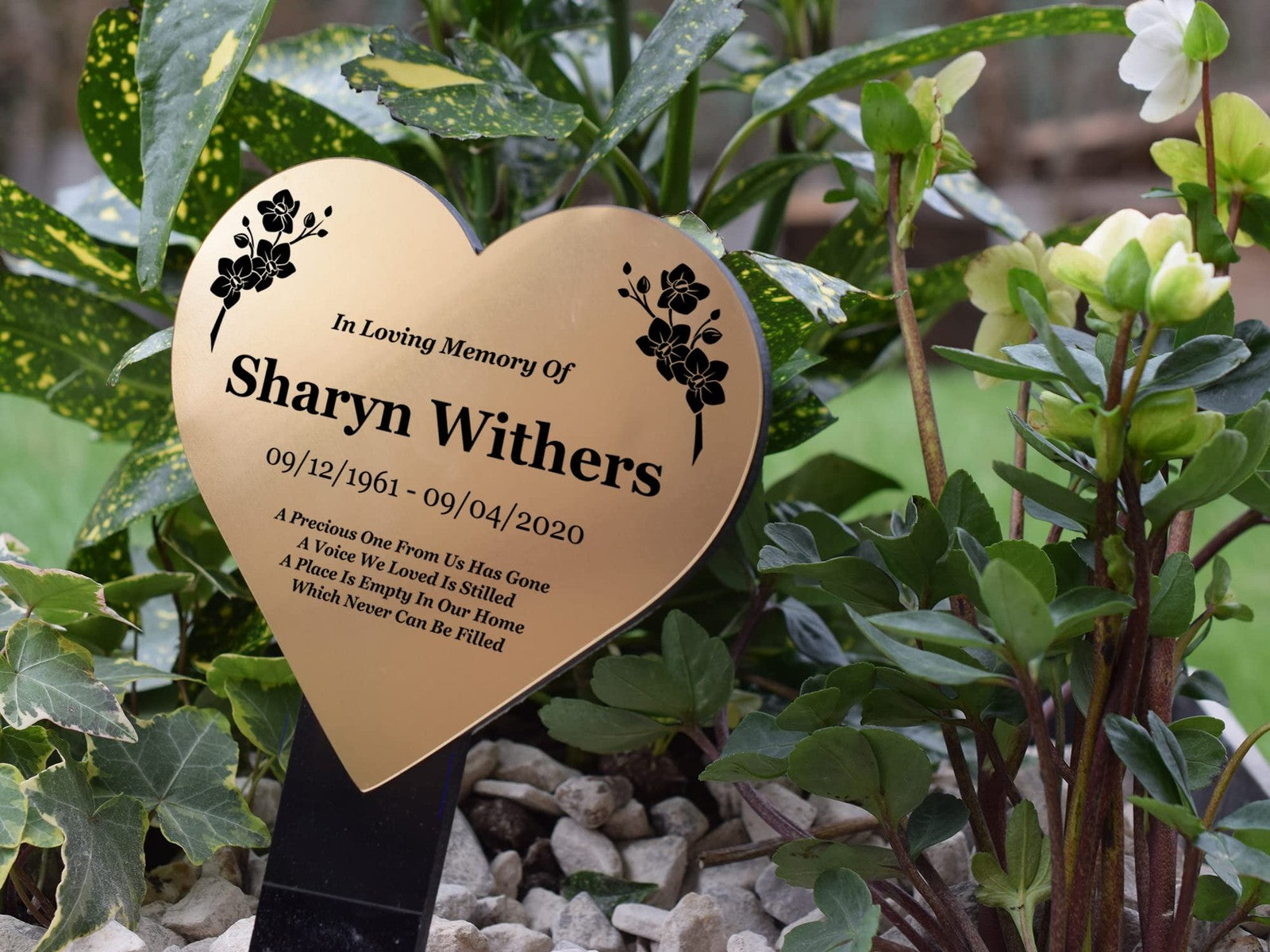 Personalised Heart-Shaped Memorial Stake — Engraved Outdoor Garden Tribute (140 × 250 mm, 6 mm Acrylic, Motif Options) – by North By North East – Plaques & Nameplates