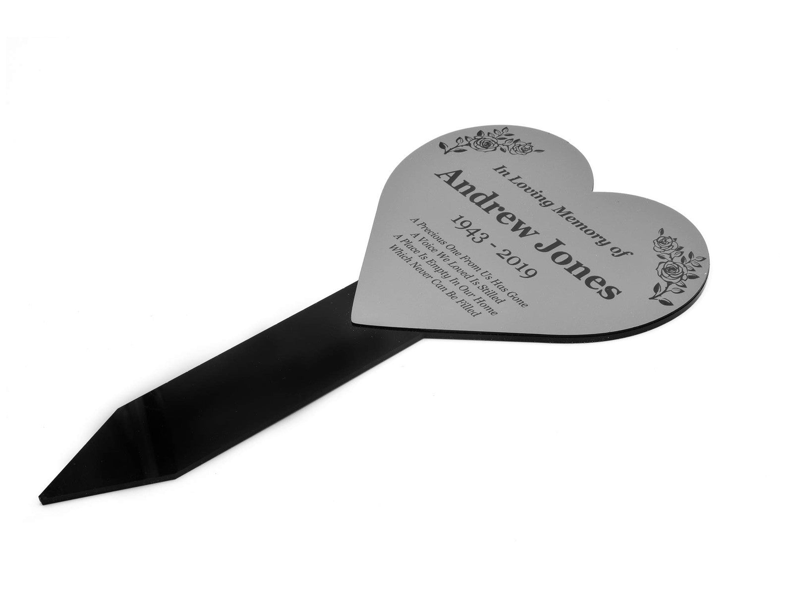 Personalised Heart-Shaped Memorial Stake — Engraved Outdoor Garden Tribute (140 × 250 mm, 6 mm Acrylic, Motif Options) – by North By North East – Plaques & Nameplates