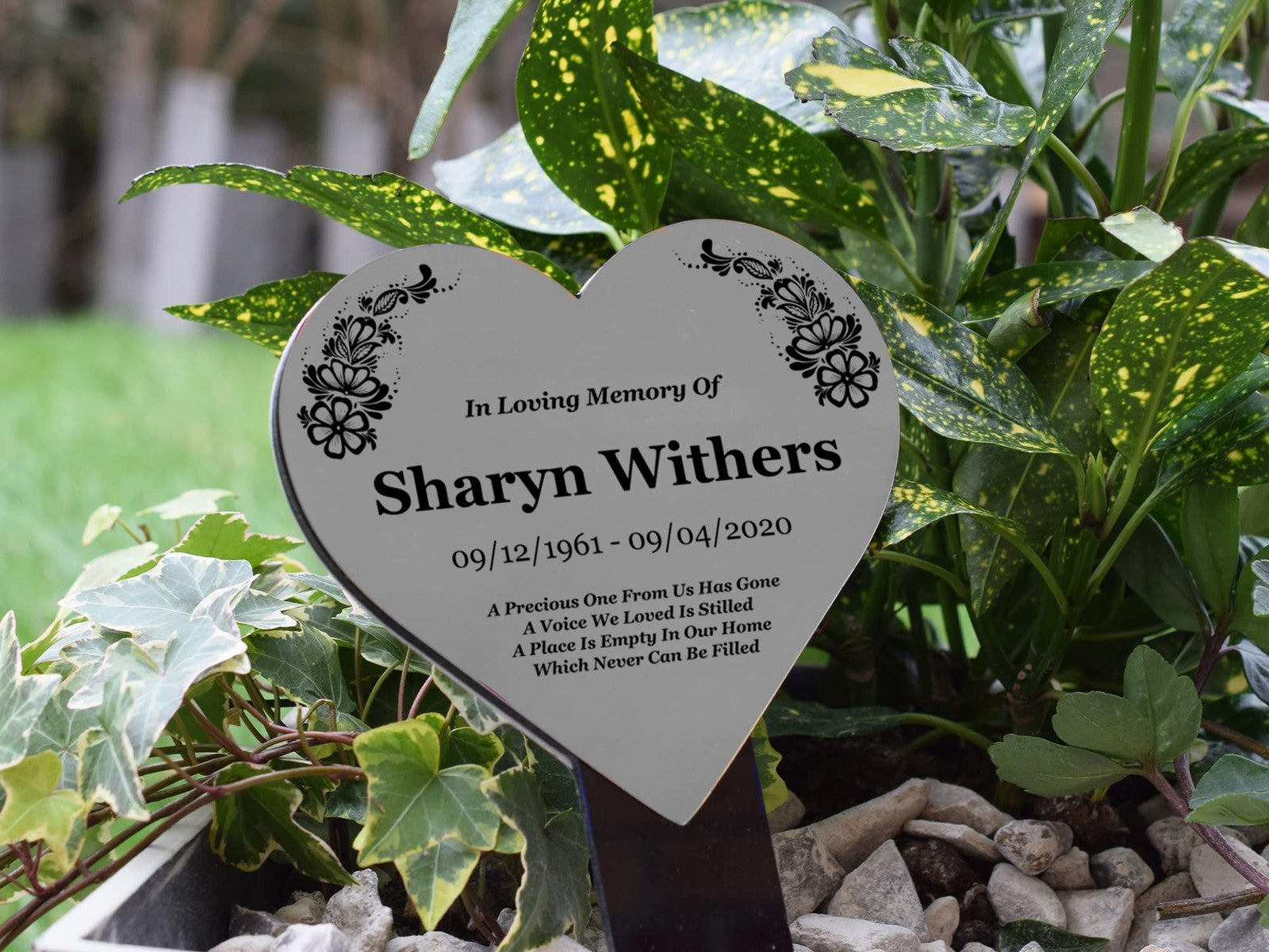 Personalised Heart-Shaped Memorial Stake — Engraved Outdoor Garden Tribute (140 × 250 mm, 6 mm Acrylic, Motif Options) – by North By North East – Plaques & Nameplates