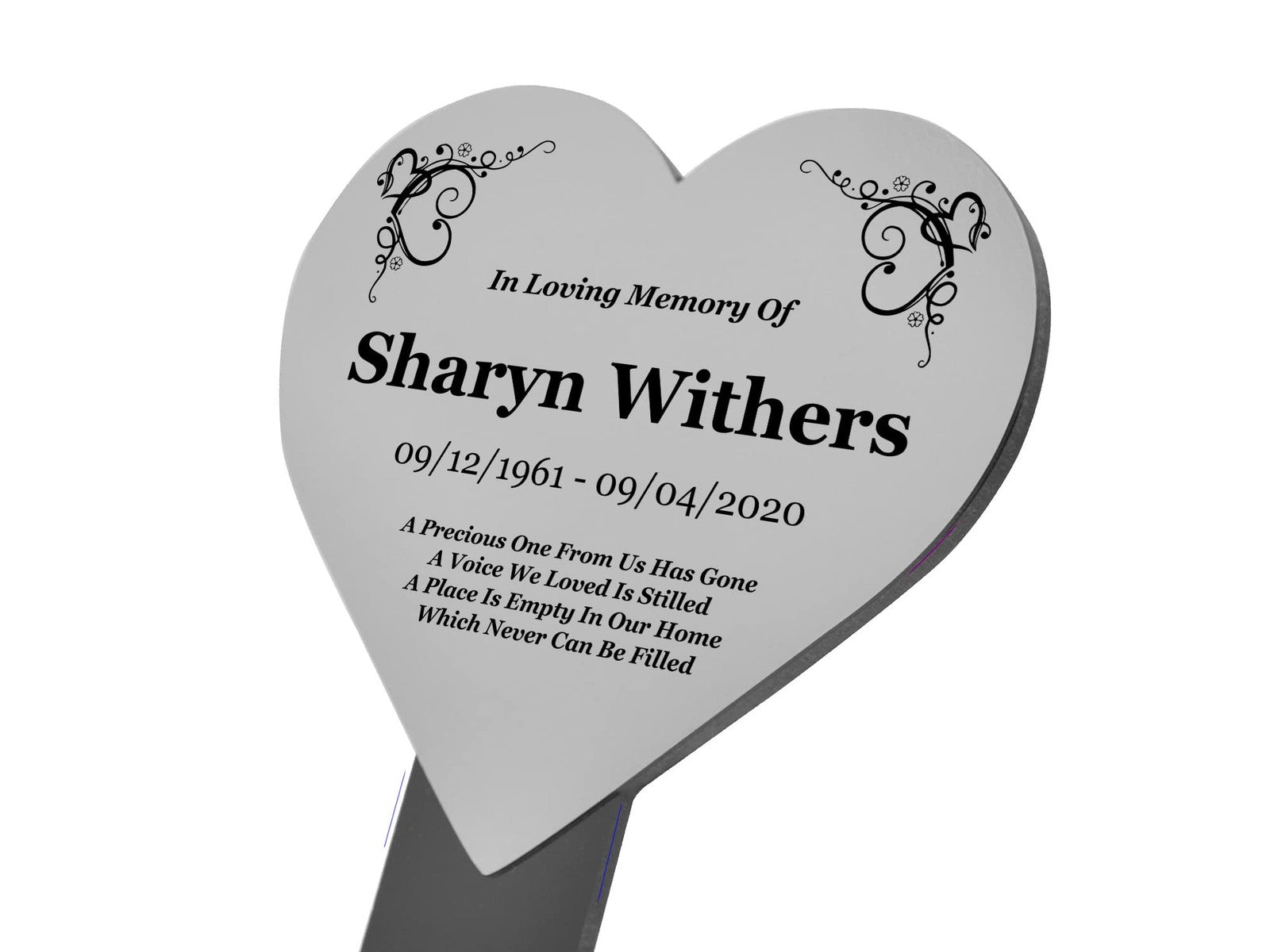 Personalised Heart-Shaped Memorial Stake — Engraved Outdoor Garden Tribute (140 × 250 mm, 6 mm Acrylic, Motif Options) – by North By North East – Plaques & Nameplates