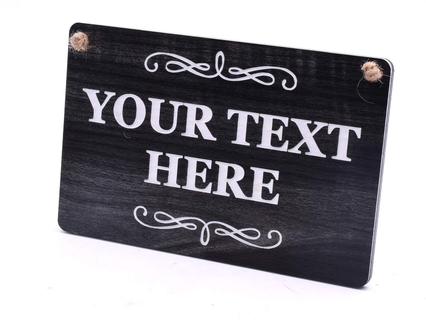 Personalised Hanging Sign – Black ACM Plaque 140×90 mm with Twine, UK Dispatch – by North By North East – Business Hours & Policy Signs