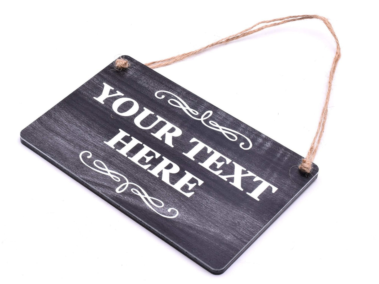Personalised Hanging Sign – Black ACM Plaque 140×90 mm with Twine, UK Dispatch – by North By North East – Business Hours & Policy Signs