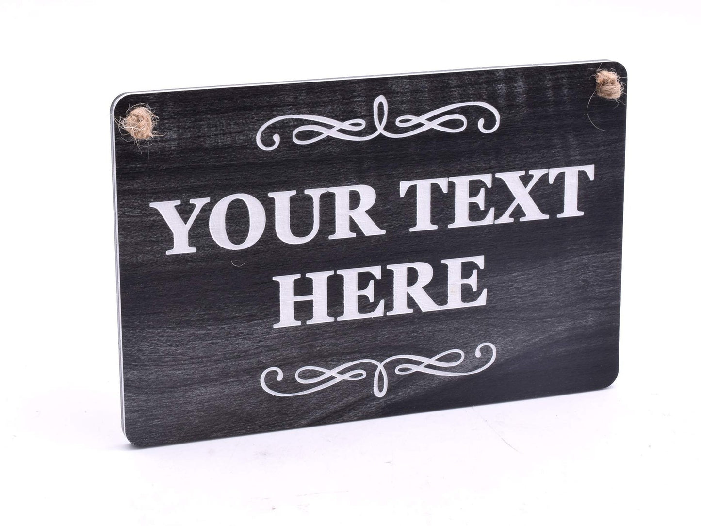 Personalised Hanging Sign – Black ACM Plaque 140×90 mm with Twine, UK Dispatch – by North By North East – Business Hours & Policy Signs