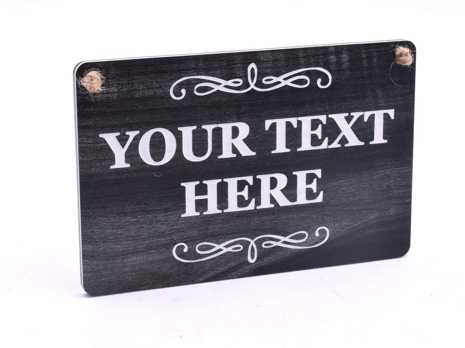 Personalised Hanging Sign – Black ACM Plaque 140×90 mm with Twine, UK Dispatch – by North By North East – Business Hours & Policy Signs