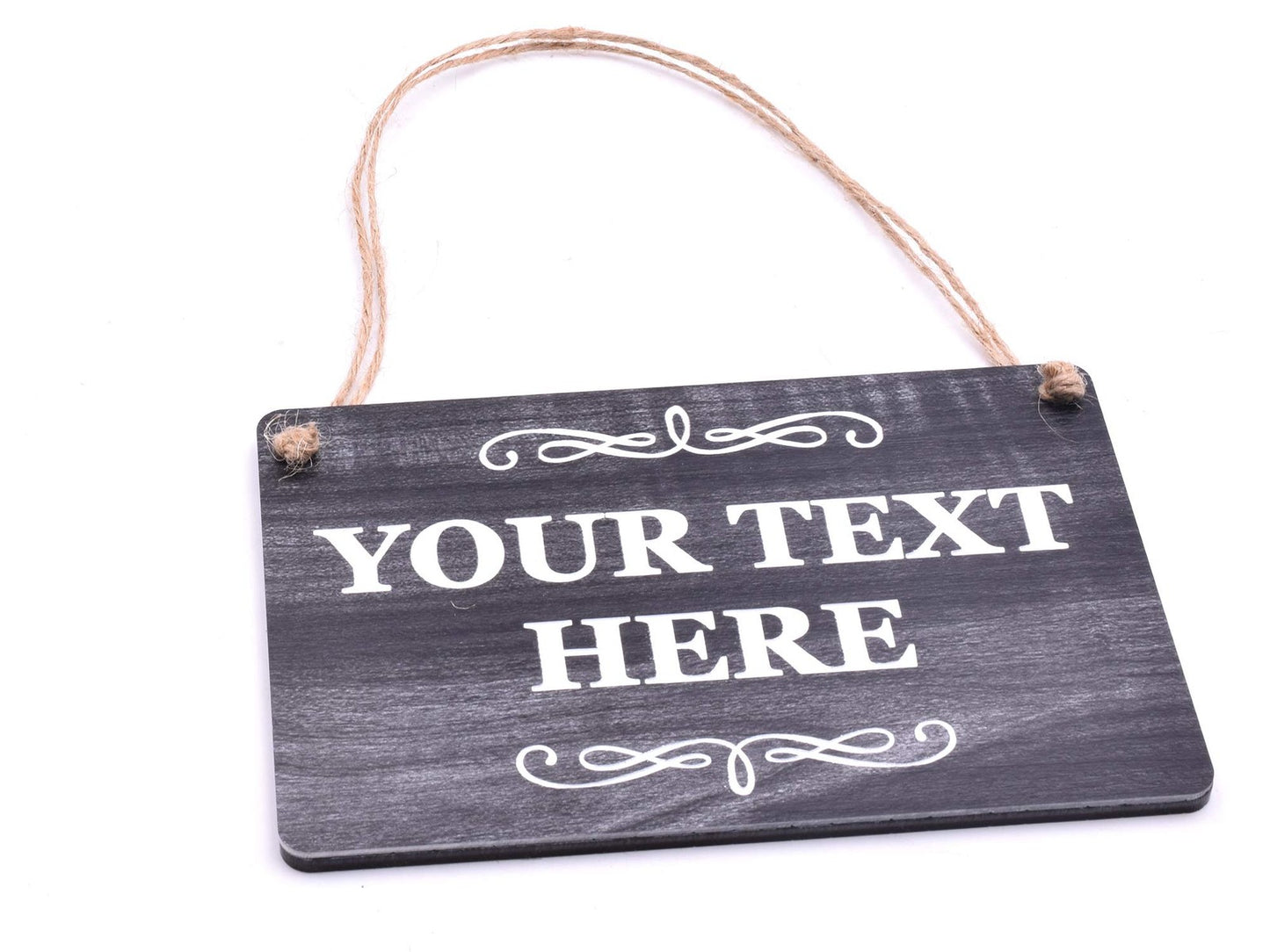 Personalised Hanging Sign – Black ACM Plaque 140×90 mm with Twine, UK Dispatch – by North By North East – Business Hours & Policy Signs