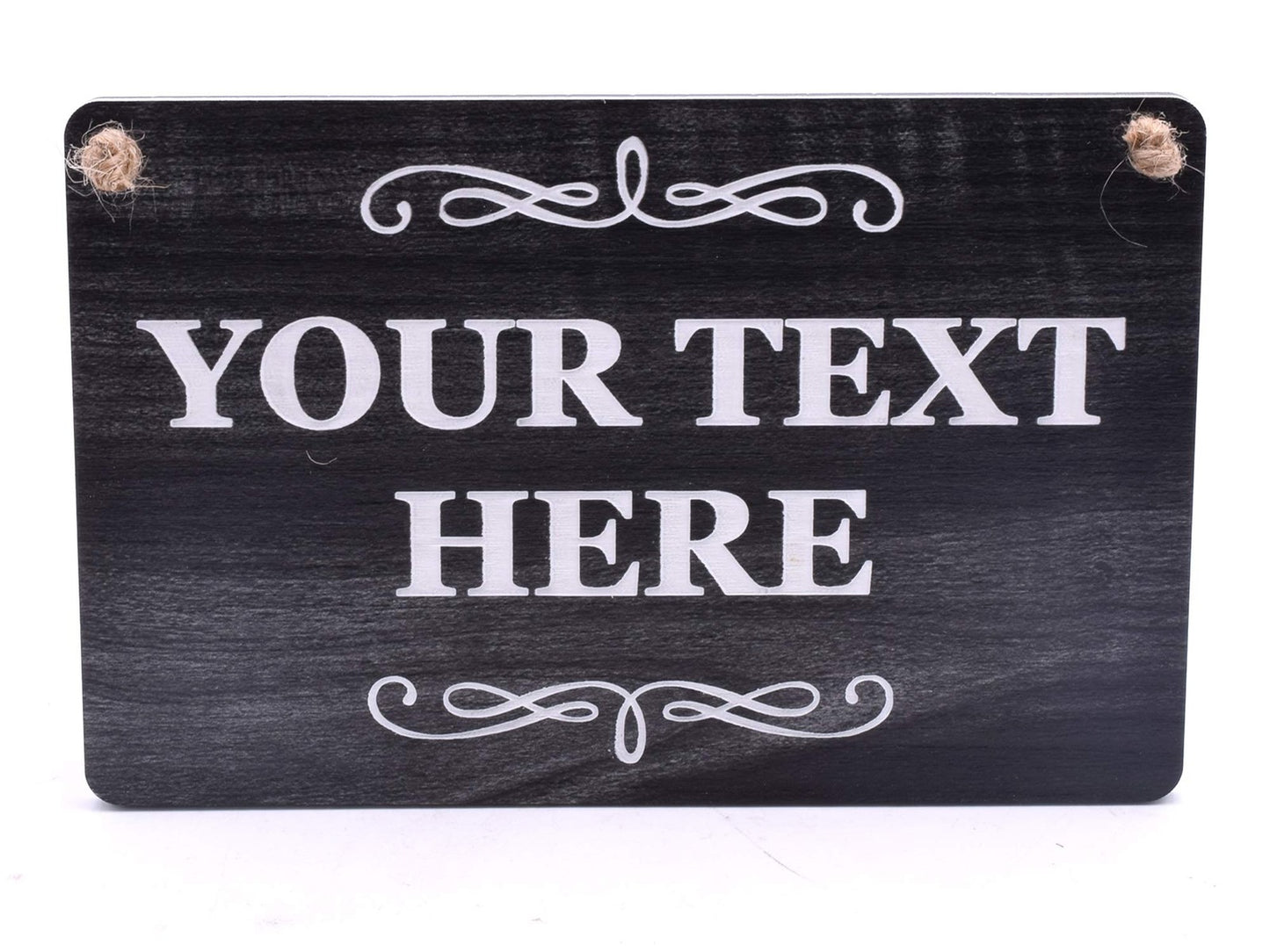 Personalised Hanging Sign – Black ACM Plaque 140×90 mm with Twine, UK Dispatch – by North By North East – Business Hours & Policy Signs