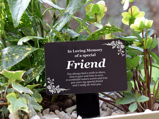 Black ‘Special Friend’ Memorial Stake – Weatherproof Plaque with Poem – by North By North East – Plaques & Nameplates