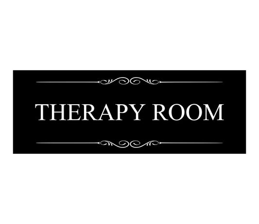 🛋 Black “Therapy Room” Door Sign – Self-Adhesive, Durable Acrylic, UK Made – by North By North East – Signs