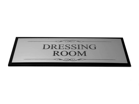 💄 Silver Dressing Room Door Sign – Black Back Plate, Self-Adhesive, Acrylic – by North By North East – Signs