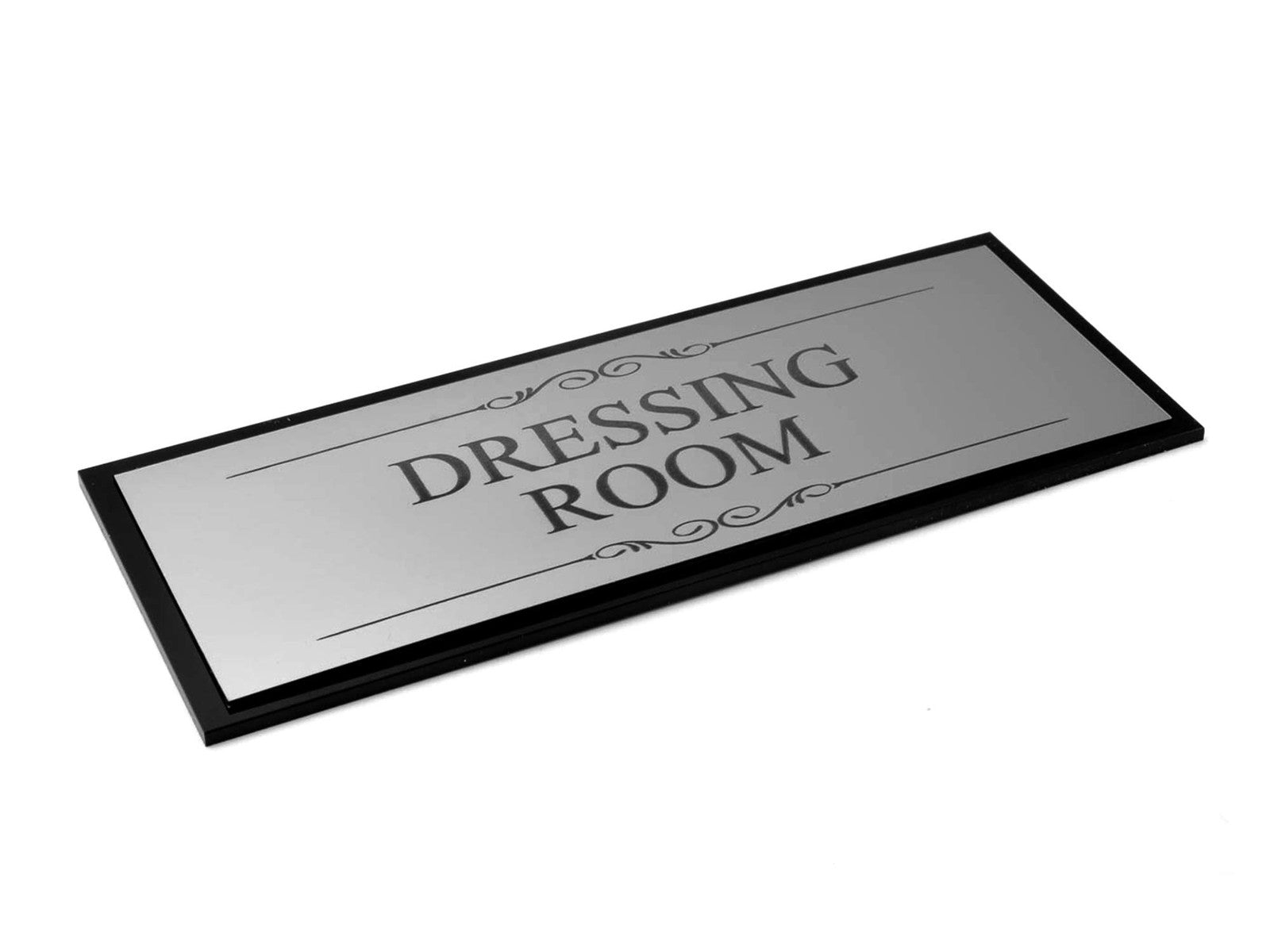 💄 Silver Dressing Room Door Sign – Black Back Plate, Self-Adhesive, Acrylic – by North By North East – Signs