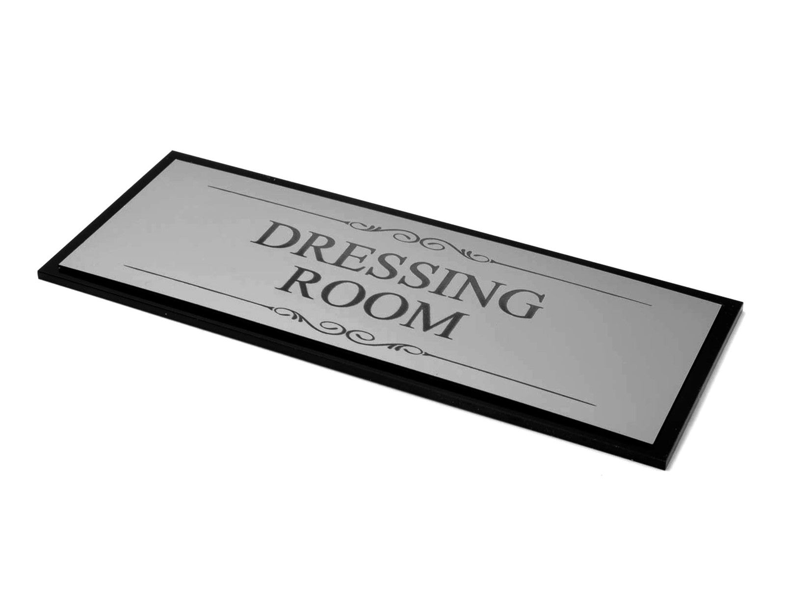 💄 Silver Dressing Room Door Sign – Black Back Plate, Self-Adhesive, Acrylic – by North By North East – Signs