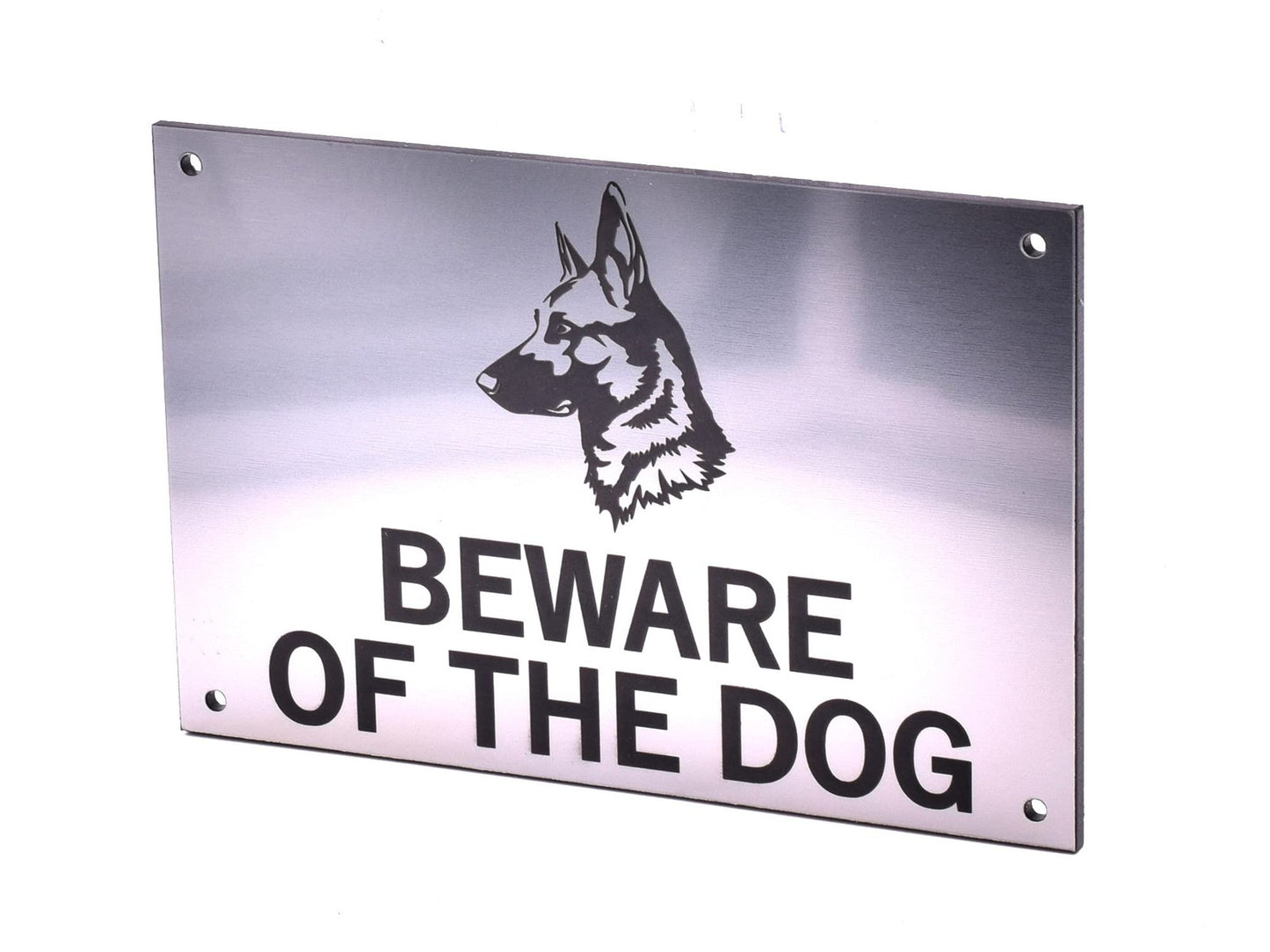 🥈 Silver “Beware of the Dog” Sign – Engraved Acrylic Warning Plaque 145×95mm – by North By North East – Safety & Warning Signs