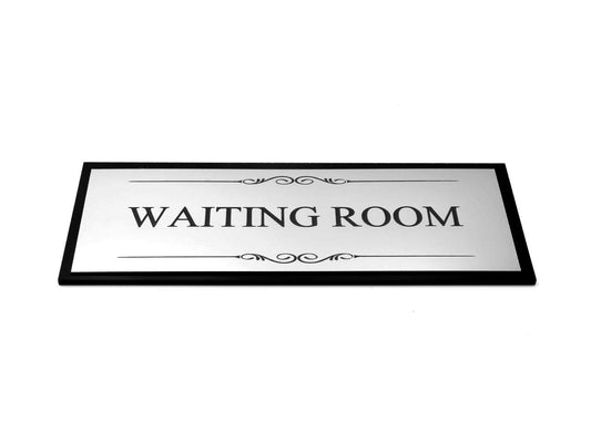 🛋 Silver “Waiting Room” Door Sign – Black Back Plate, Self-Adhesive Acrylic, UK – by North By North East – Signs