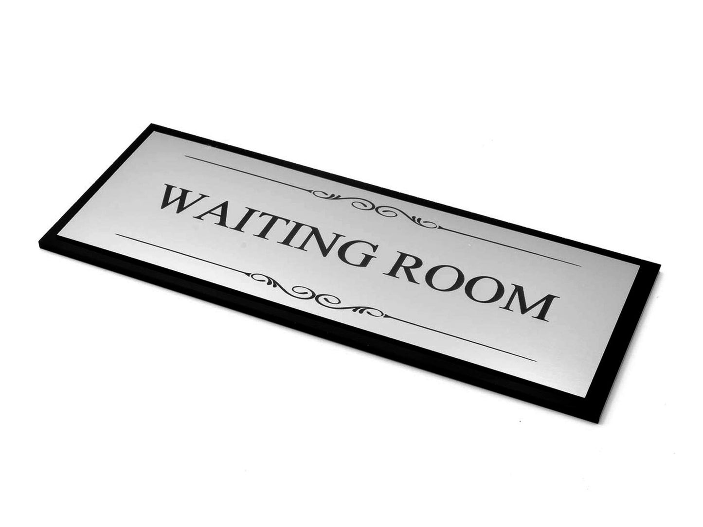 🛋 Silver “Waiting Room” Door Sign – Black Back Plate, Self-Adhesive Acrylic, UK – by North By North East – Signs