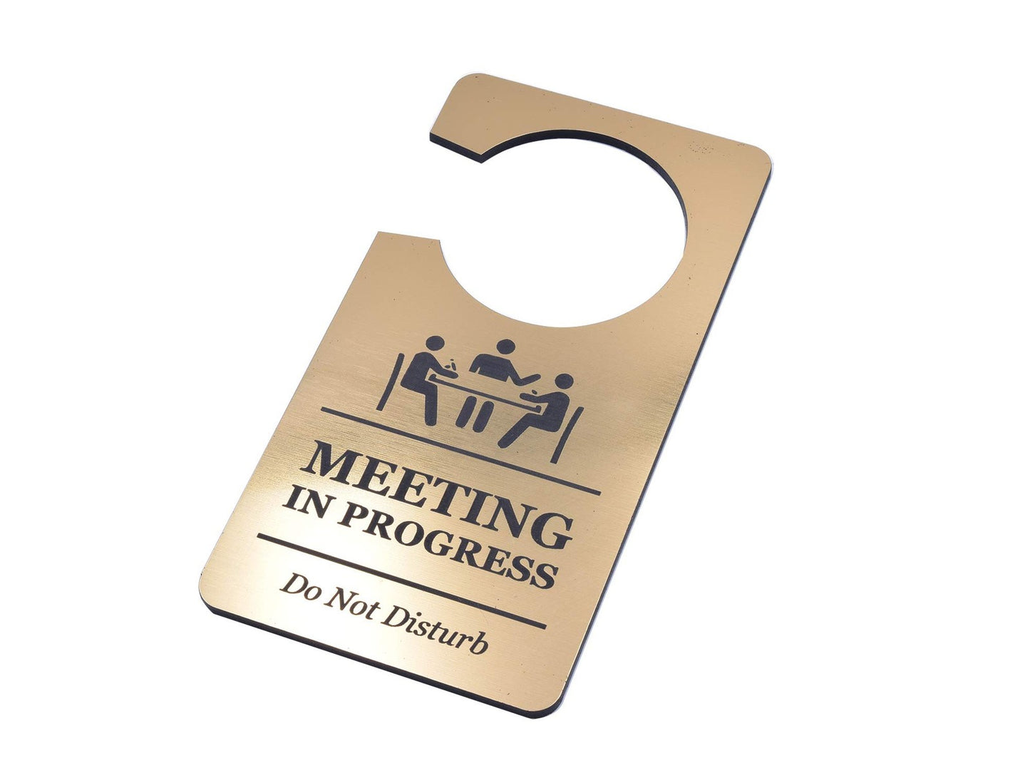 Gold ‘Meeting in Progress – Do Not Disturb’ Door Hanger – Engraved Acrylic Sign – by North By North East – Business Hours & Policy Signs