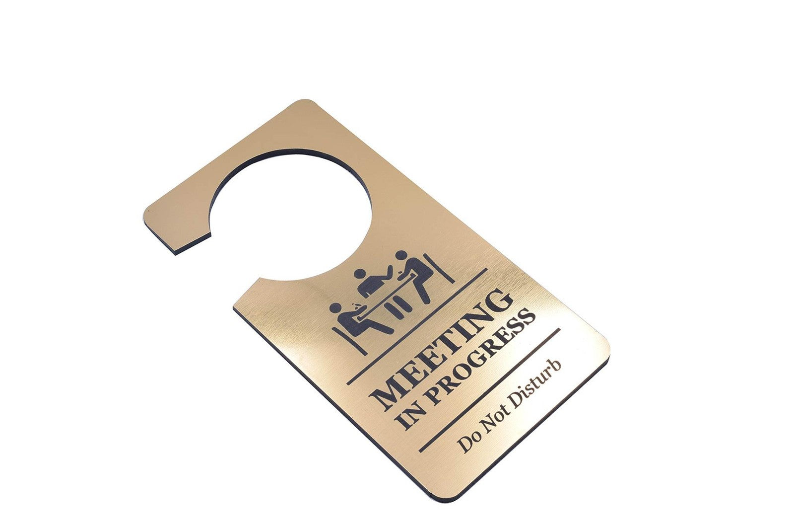 Gold ‘Meeting in Progress – Do Not Disturb’ Door Hanger – Engraved Acrylic Sign – by North By North East – Business Hours & Policy Signs