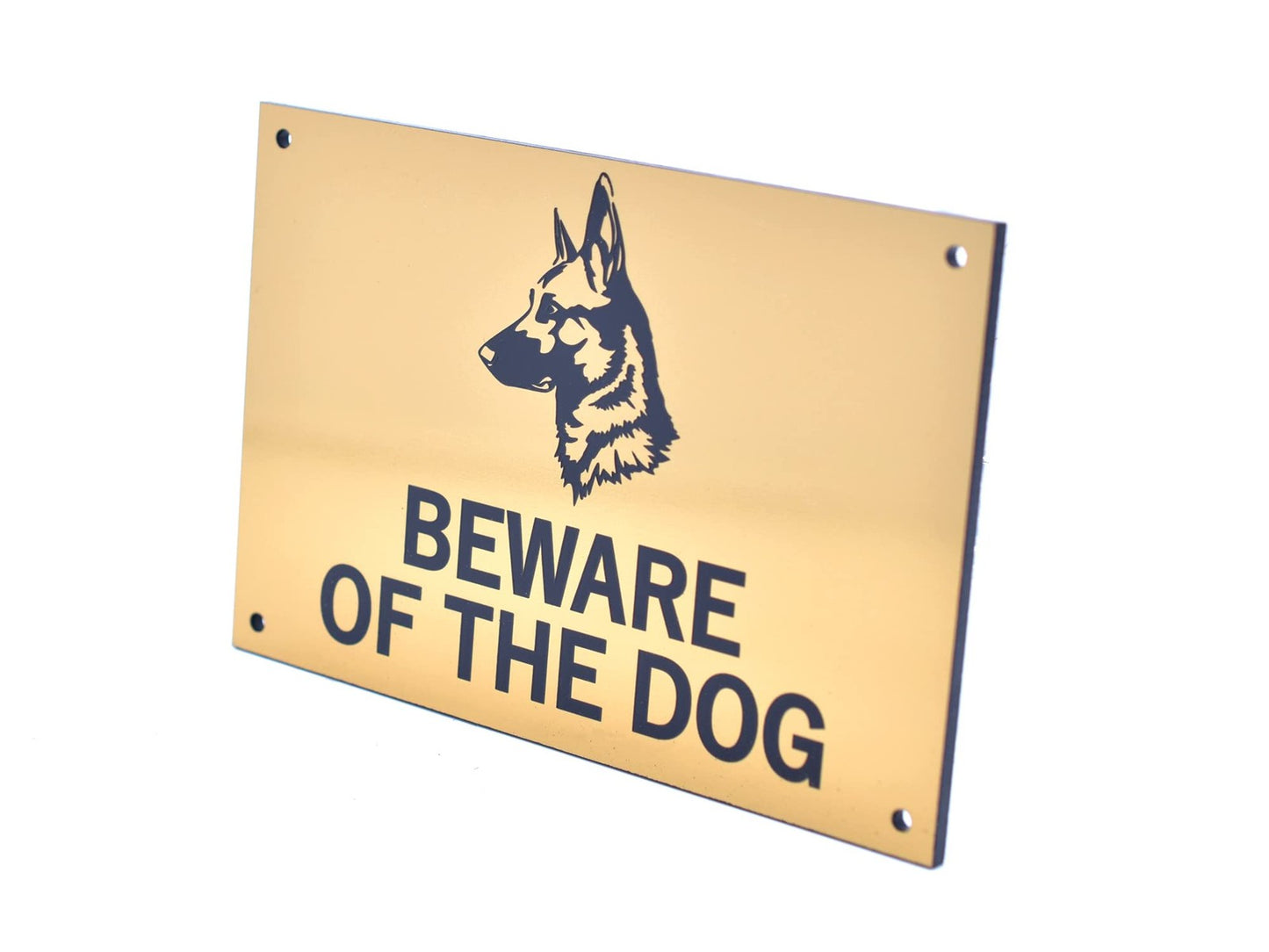 Gold ‘Beware of the Dog’ Sign – Engraved Acrylic, Weatherproof Safety Warning – by North By North East – Safety & Warning Signs