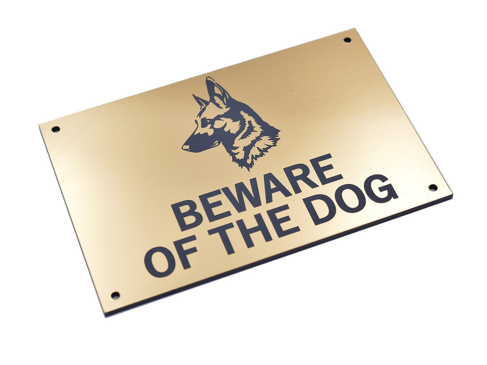 Gold ‘Beware of the Dog’ Sign – Engraved Acrylic, Weatherproof Safety Warning – by North By North East – Safety & Warning Signs