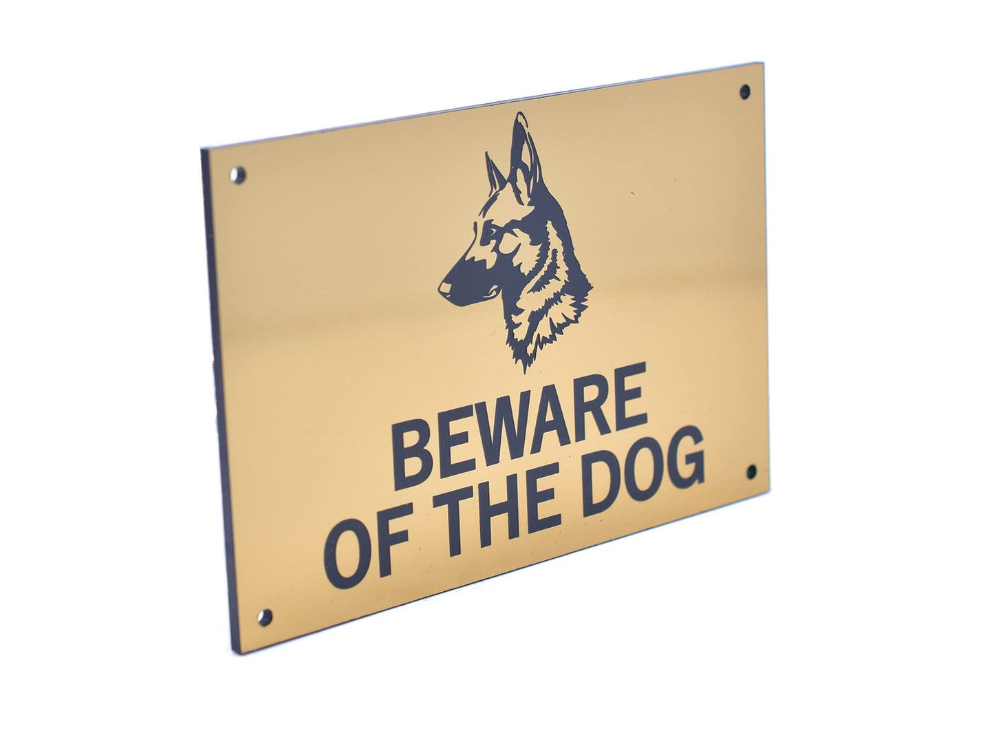 Gold ‘Beware of the Dog’ Sign – Engraved Acrylic, Weatherproof Safety Warning – by North By North East – Safety & Warning Signs